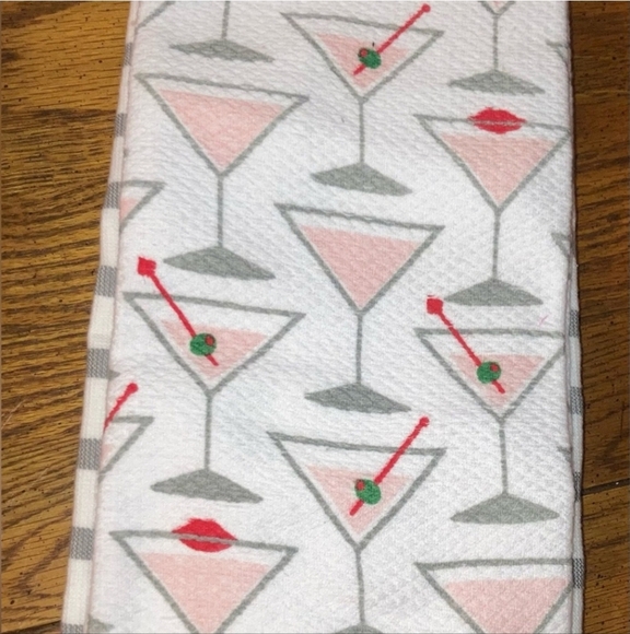 Kate Spade 3pc Kitchen Towels Set  - Martini Print - NWT - Picture 2 of 3